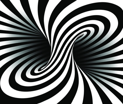Black and white vector illustration of mobius torus inside view with geometrical hypnotic twisting striped lines. © Rrose Selavy