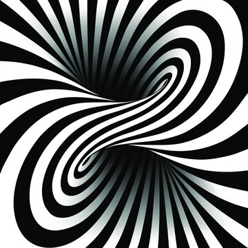 Black and white vector illustration of mobius torus inside view with geometrical hypnotic twisting striped lines. © Rrose Selavy