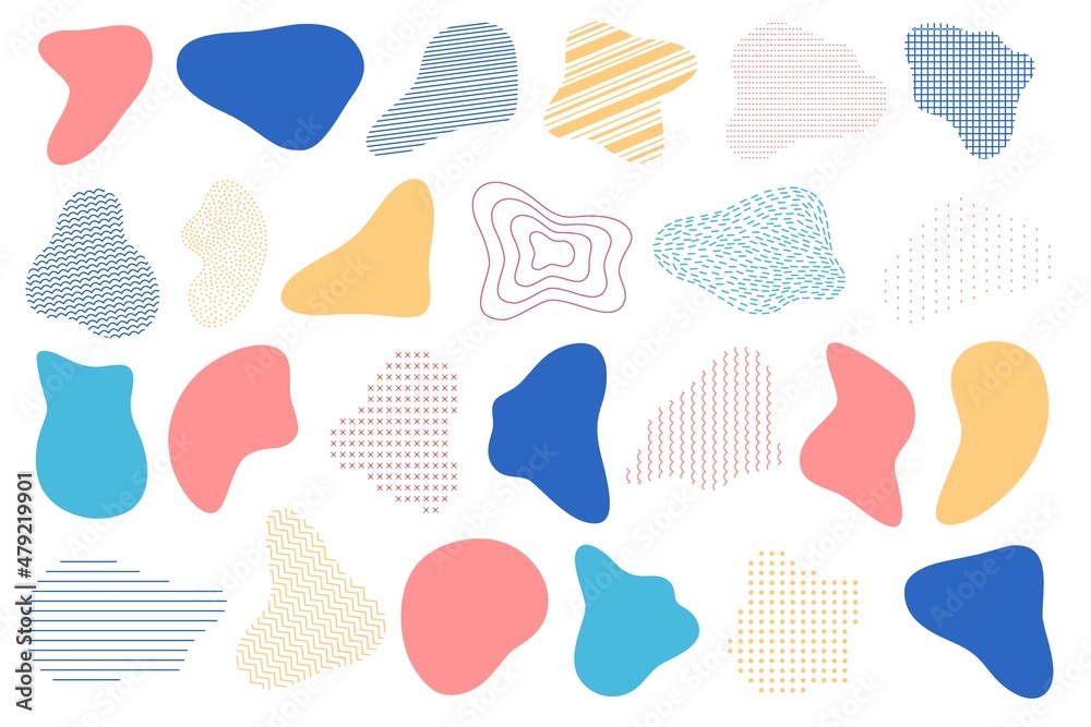 Poster abstract fluid shapes, graphic design elements with patterns. modern dynamic liquid forms. wave blot