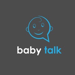 Baby Talk Logo. Baby Smile with Speech Bubble Combination isolated on Grey Background. 