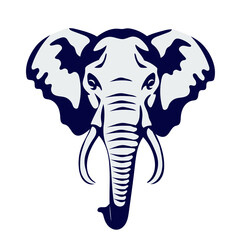 Vector blue and white graphic illustration of a stylized elephant head