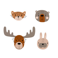 Obraz premium cute faces of scandinavian animals. Vector illustration