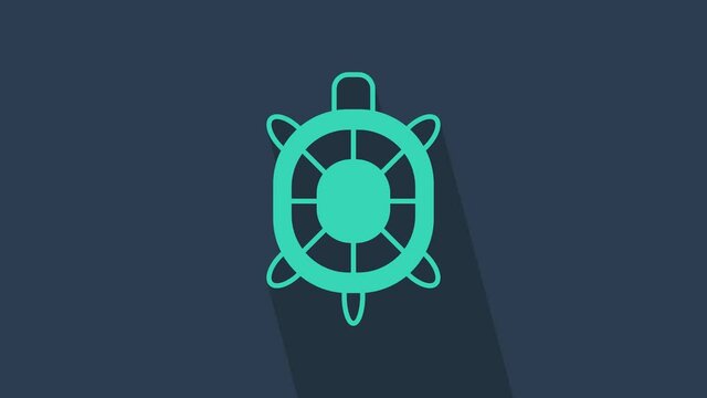Turquoise Turtle icon isolated on blue background. 4K Video motion graphic animation