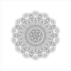 Outline round Mandala in mehndi style for coloring page. Antistress for adults and children. Doodle ornament in black and white. Hand draw vector illustration.