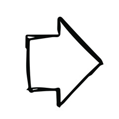 One hand-drawn geometric element. Arrow, pointer, black vector element for design. Doodle isolated on white