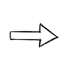 One hand-drawn geometric element. Arrow, pointer, black vector element for design. Doodle isolated on white