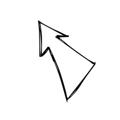 One hand-drawn geometric element. Arrow, pointer, black vector element for design. Doodle isolated on white