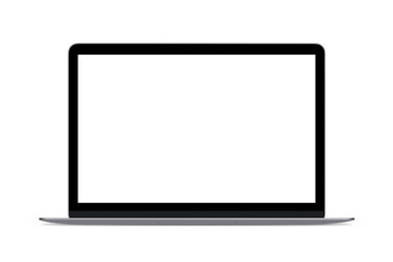 Laptop with blank screen on white background	