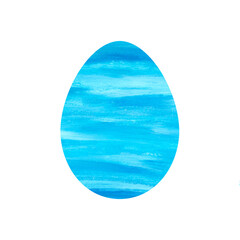 Fototapeta premium Happy Easter egg decorated with horizontal abstract brush strokes, blue and white stripes, isolated on white background. Watercolor illustration. For the design of cards, labels.