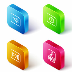 Set Isometric line Arrow shuffle, Record button, Fast forward and MP3 file icon. Vector