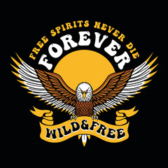 Vector Eagle Illustration with Open Wings and Slogan Artwork on Black Background