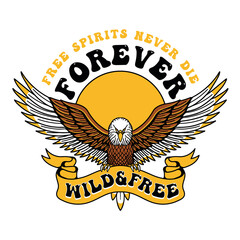 Vector Eagle Illustration with Open Wings and Slogan Artwork on White Background