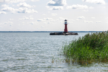 Lighthouse near Klaipeda in Neringa in the Curonian Spit and the Baltic Sea, in Lithuania.