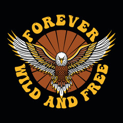 Colorful Eagle Illustration with Open Wings and Slogan Artwork on Black Background