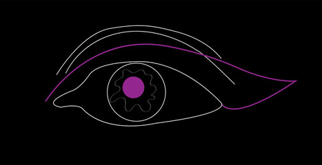 violet line art eye on black