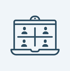 Video conference and group call icon with editable stroke and white background. Thin line style stock vector.