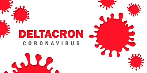 Deltacron variant of COVID-19 from omicron and delta version. DELTACRON inscription on a white background. A new version of the coronavirus infection. World Health Organization (WHO).