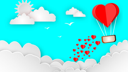 Valentines day banner in paper cut style