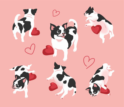 Cute Bulldog Puppy Animal set vector .
lying on pink background. dog looks lazy and happy. 