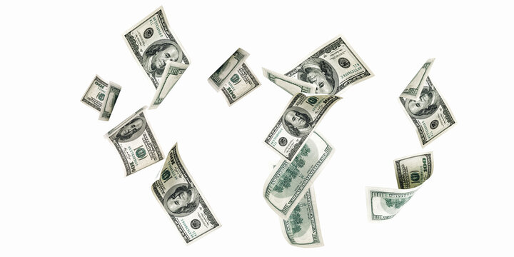 Dollar sign. American money. Cash white background, us bill. Money falling.