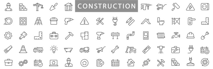 Naklejka premium Construction thin line icons set. Simple construction icon collection isolated on white background. Vector