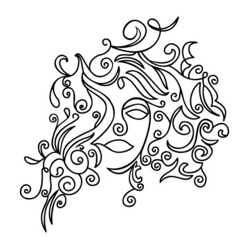 Vector ornamental girl with curly hair