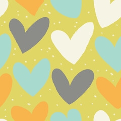 Seamless pattern with hand drawn heart. Hearts painted dry brush. Ink illustration. Ornament for wrapping paper.