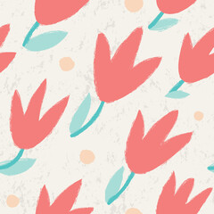 Seamless pattern with red tulips on a white background.