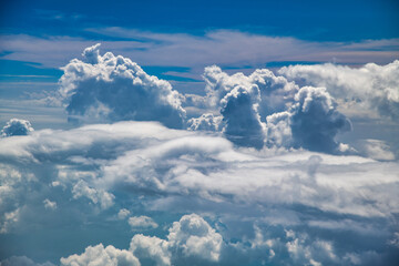 Giant clouds in the sky, view from the aircraft.