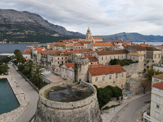 aerial view of the old town of Korcula in Croatia