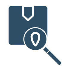 Package tracking delivery map pin label with magnifying glasses vector editable icon.
