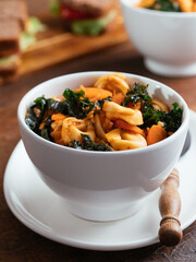 Vegan Tortellini Soup with TVP and Kale