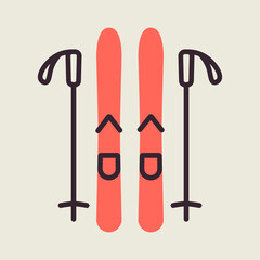 Ski and sticks vector icon. Winter sign