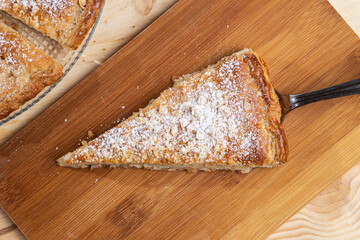 Pantxineta, puff pastry cake with pastry cream decorated with almonds and icing sugar, traditional Basque Country dessert