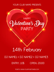 Valentine's day party invitation, flyer template. Vector illustration