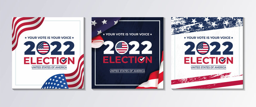set of square illustration vector graphic of united states flag, election and year 2022 perfect for election day in united states, united states flag