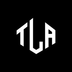 TLA letter logo design with polygon shape. TLA polygon and cube shape logo design. TLA hexagon vector logo template white and black colors. TLA monogram, business and real estate logo.