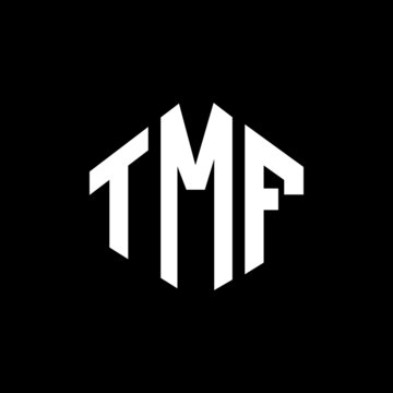 TMF letter logo design with polygon shape. TMF polygon and cube shape logo design. TMF hexagon vector logo template white and black colors. TMF monogram, business and real estate logo.