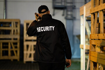 Security Guard Walking Building Perimeter