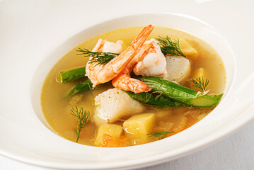 seafood soup on the white background
