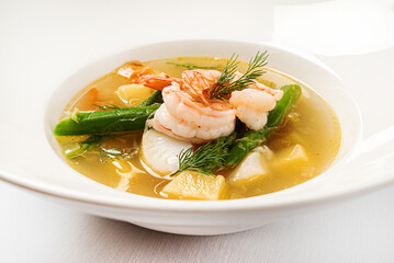 seafood soup on the white background