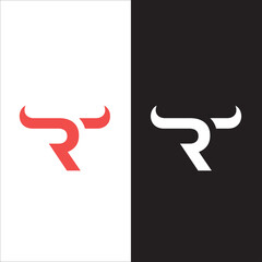 Creative Letter R Logo. Horn Bull Letter R Vector Logo Design Template