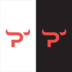 Creative Letter P Logo. Horn Bull Letter P Vector Logo Design Template