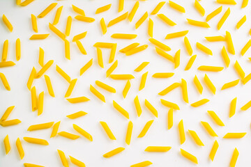 a group of pasta on a white background. Assortment of raw pasta. the concept of ingredients for cooking.