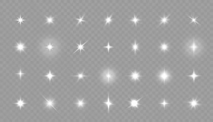 A set of light lights and sparks. Abstract cool light lights isolated on transparent background. For vector illustrations.