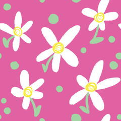 Seamless pattern with white flowers on a pink background.