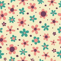 Obraz premium Simple seamless pattern with flowers on a white background.