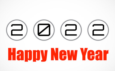 Happy New Year 2022 text design. 2022 Happy New Year logo. Vector number design template. Isolated on white background