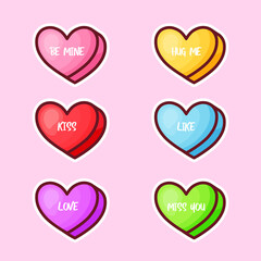Set of vector candy hearts different colors.