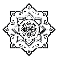 Vector pattern in Eastern style. Ornate element for design and place for text. Ornamental lace pattern for wedding invitations and greeting cards. Traditional pastel decor on light background.
